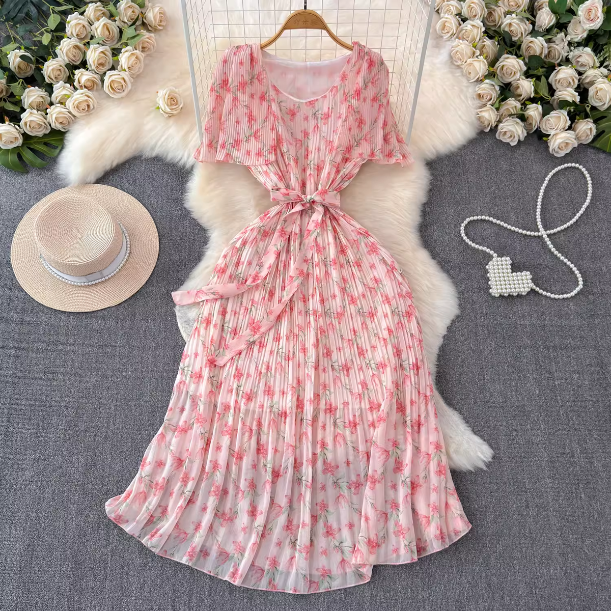 A-line Pleated Floral Dress HOT1442