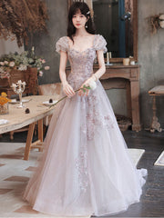 BXOXO Elegant Tulle Sequin Beads Long Prom Dress Tulle Formal Dress