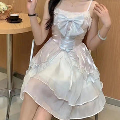 BXOXO Bow Sweet Lolita Girl Dress Women Clothing Korea Cute Bandage Sling Beach Dress Kawaii Summer Pulls Sexy Clothes Femme Dresses