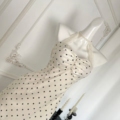 BXOXO - summer inspo Halter Polka Dot Dress Women Summer Gentle Style Sleeveless Sweet Slim Dress Fashion Lace Patchwork A-line Dress