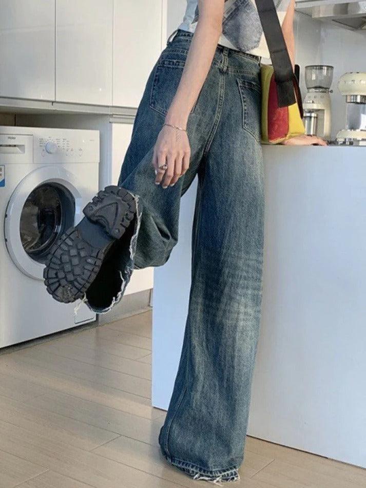 Vintage Wash Raw Trim High Rise Boyfriend Jeans