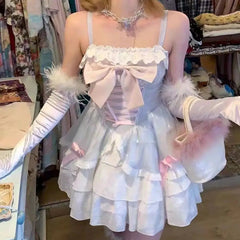 BXOXO Bow Sweet Lolita Girl Dress Women Clothing Korea Cute Bandage Sling Beach Dress Kawaii Summer Pulls Sexy Clothes Femme Dresses