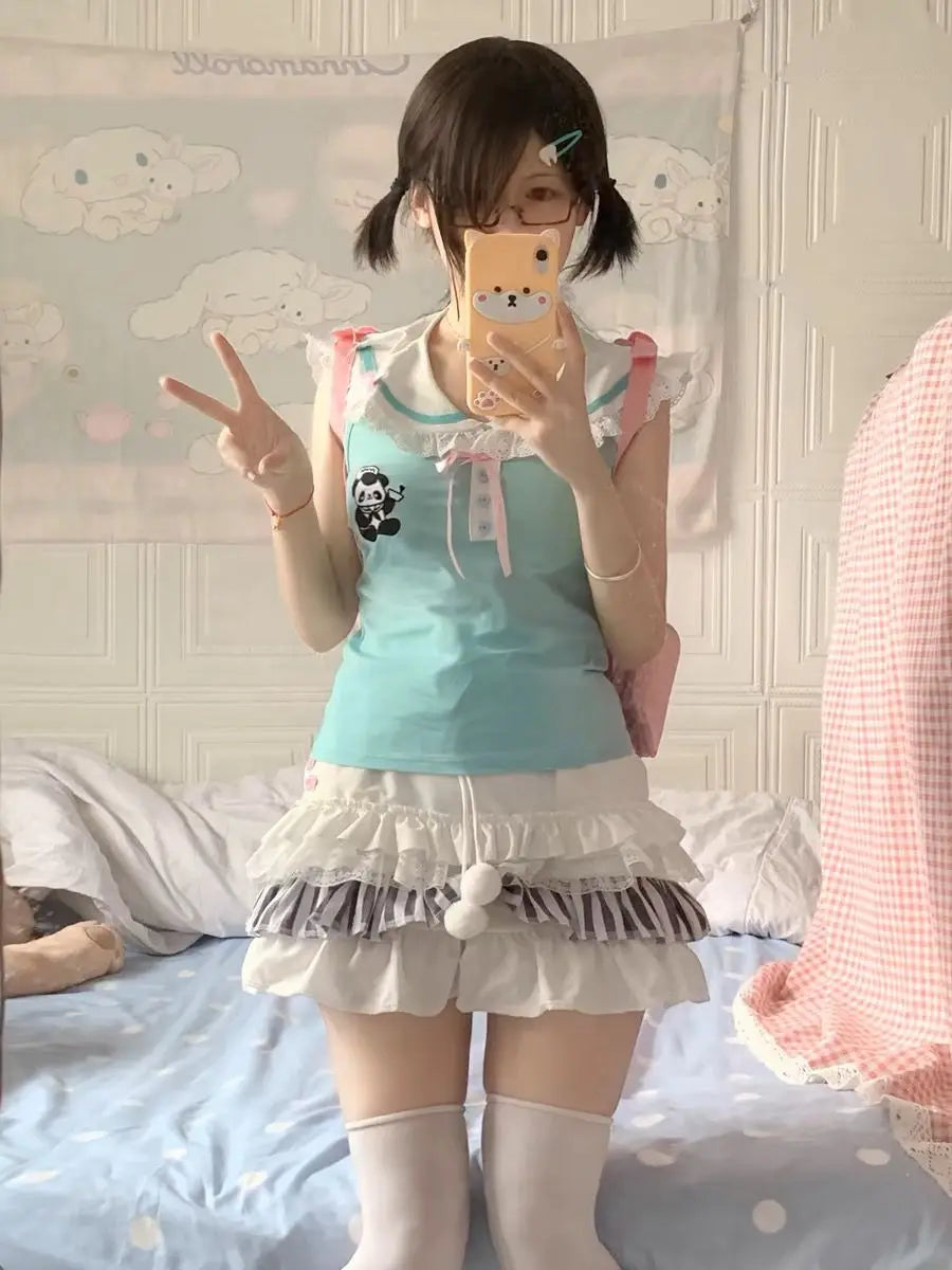 BXOXO Kawaii MIni Skirt Summer Cute Y2K Women Clothes Grunge Korea White Short Skirts Sexy Streetwear Casual 2000s E Girl Lace Skirts