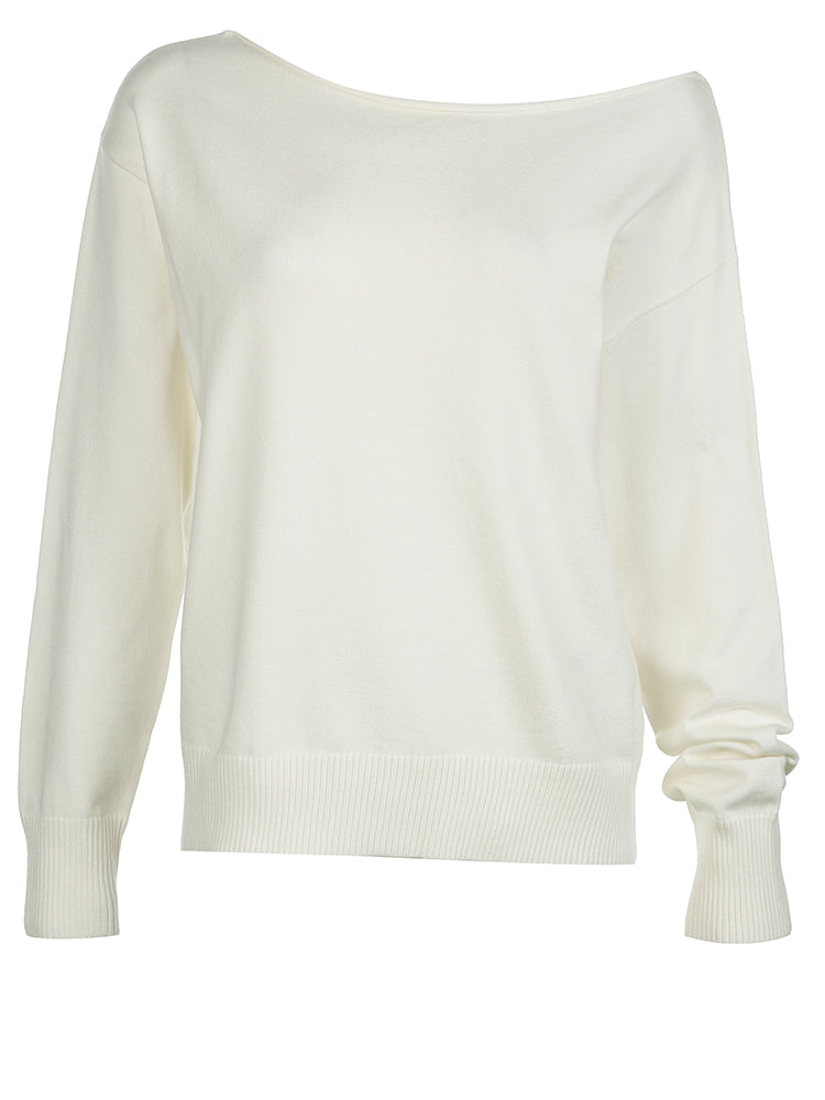 BXOXO - summer inspo Dark Blue Solid Minimalist Style Autumn Winter Sweaters Women White Simple Basic Casual Loose Knitted Pullover Jumpers