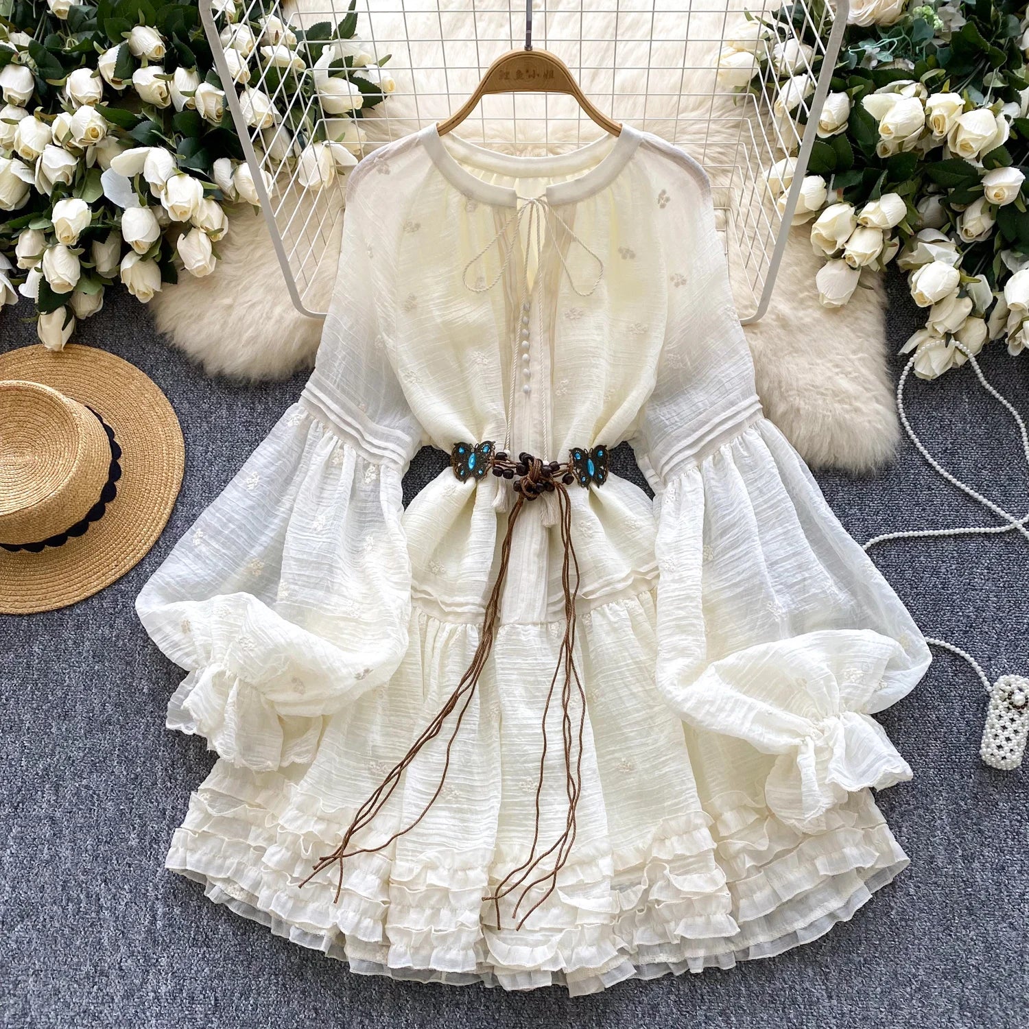 BXOXO France Elegant Vintage Palace Evening Dress Women Embroidery Ruffle Flounce Party Dress Female Casual Beach Vacation Clothing