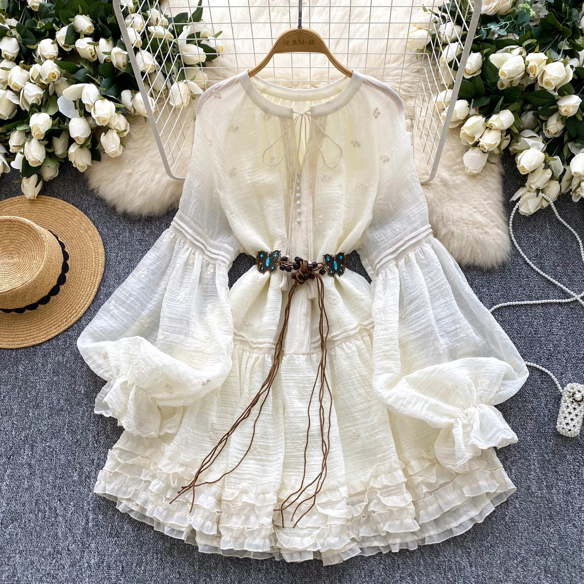 BXOXO France Elegant Vintage Palace Evening Dress Women Embroidery Ruffle Flounce Party Dress Female Casual Beach Vacation Clothing
