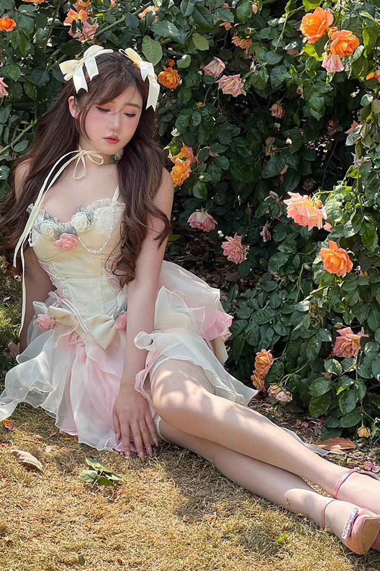 BXOXO - Multi-Color Peach Snow Mountain Romantic Girl V Neck Sleeveless Sweet Lolita Dress