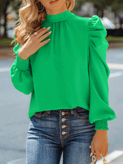 Solid Puff Sleeve Blouse Top