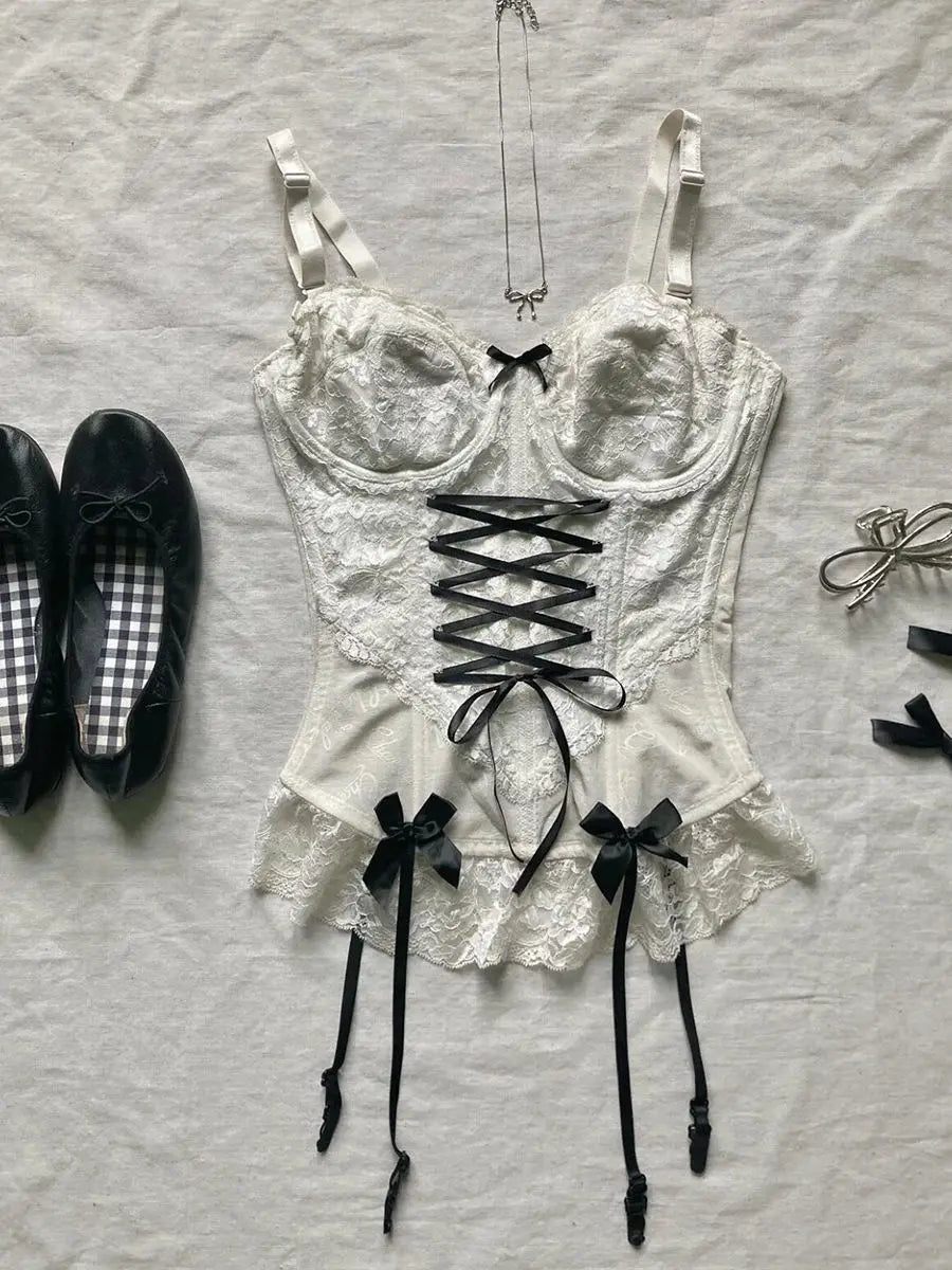 BXOXO Sweet Girl Sling Y2k  Summer Camis Women Clothes Streetwear Bow White Bandage Kawaii Slim Tank Tops Sexys Harajuku Crop Top
