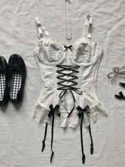 BXOXO Sweet Girl Sling Y2k  Summer Camis Women Clothes Streetwear Bow White Bandage Kawaii Slim Tank Tops Sexys Harajuku Crop Top