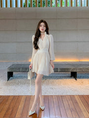 BXOXO party look inspos Spring Autumn New Solid Short Dress Elegant Women V-Neck Flare Sleeve A-Line Mini Dresses Fashion Lady Birthday Party Vestidos