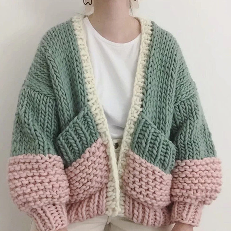 women’s fashion Autumn and Winter Thickened Loose Knitted Coat Women's Style Lazy Hand-Woven Ball Sweater