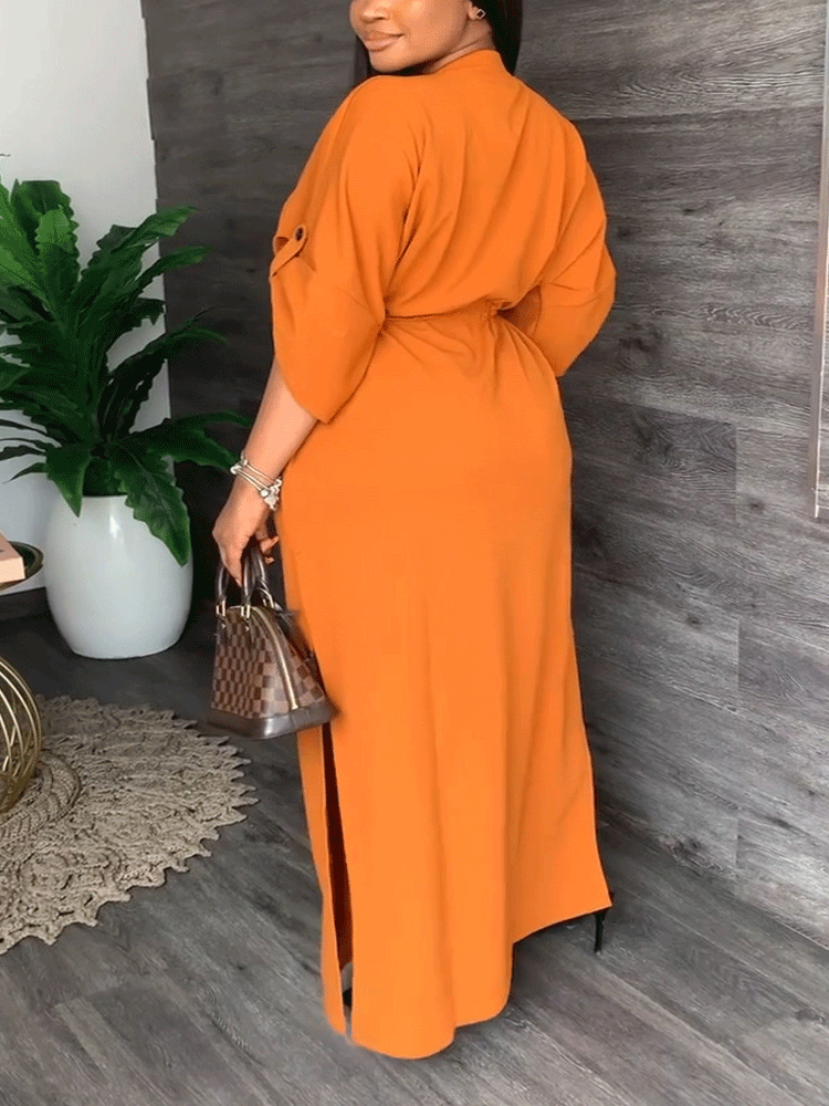 V Neck Waist Maxi Dress