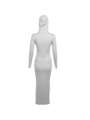 Solid Hooded Zip Up Long Sleeve Maxi Dress
