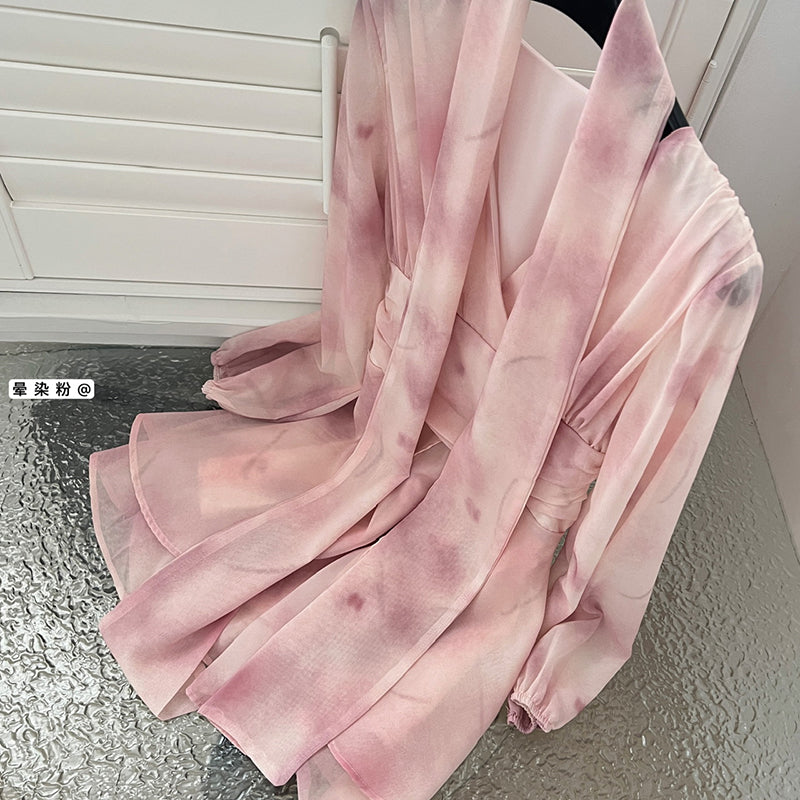 BXOXO - summer inspo Gentle Wind Long-sleeve Dress Elegant V-Neck Sweet Dresses Fairy Holiday High Waist Loose Short Dress Vestidos