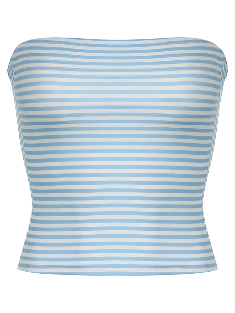 BXOXO - summer inspo Sweetown Blue Stripe Basic Simple Sleeveless Crop Tops Women Strapless Tube Top Y2K Girl 2000s Summer Cute Streetwear Vest