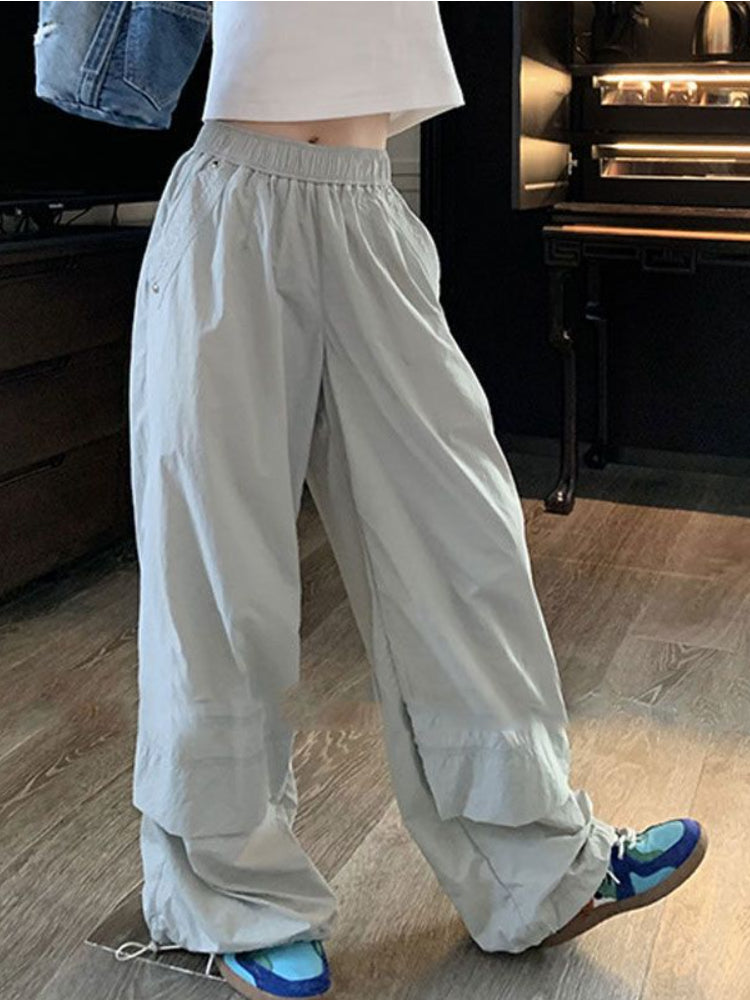 BXOXO Y2k Baggy Parachute Pants Women Vintage Wide Leg Pleated Cargo Trousers Joggers Casual Gray Oversized Summer Streetwear