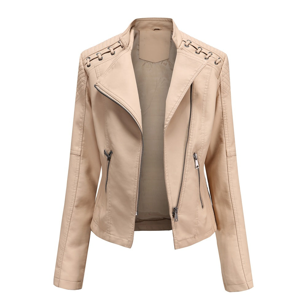 2000s fashion European Size New Spring and Autumn Women's Leather Jacket Women's Short Jacket Slim Thin Leather Jacket Women's Motorcycle Clothing