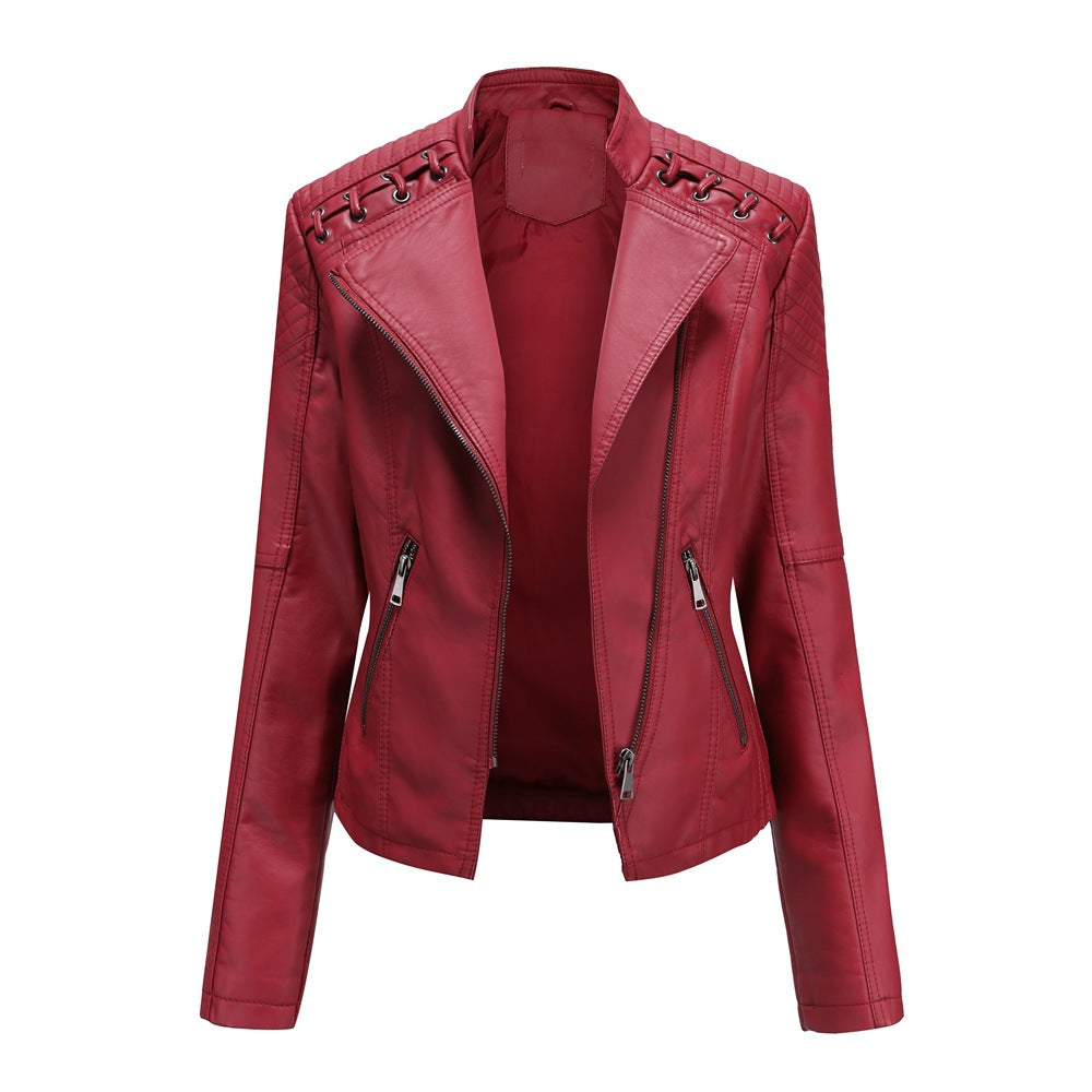 2000s fashion European Size New Spring and Autumn Women's Leather Jacket Women's Short Jacket Slim Thin Leather Jacket Women's Motorcycle Clothing