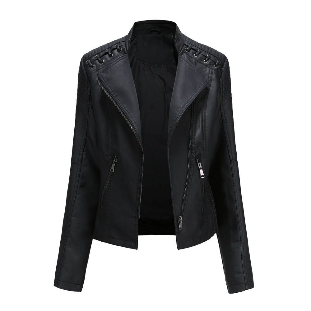 2000s fashion European Size New Spring and Autumn Women's Leather Jacket Women's Short Jacket Slim Thin Leather Jacket Women's Motorcycle Clothing