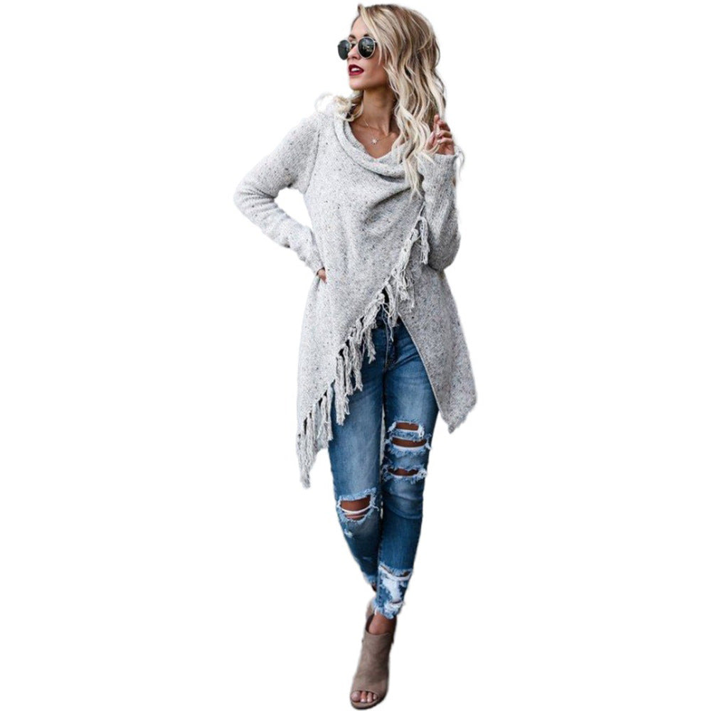 long sweater dress outfit Autumn and Winter Women's Tassel Knitted Coat Shoulder plus Size Cardigan Sweater