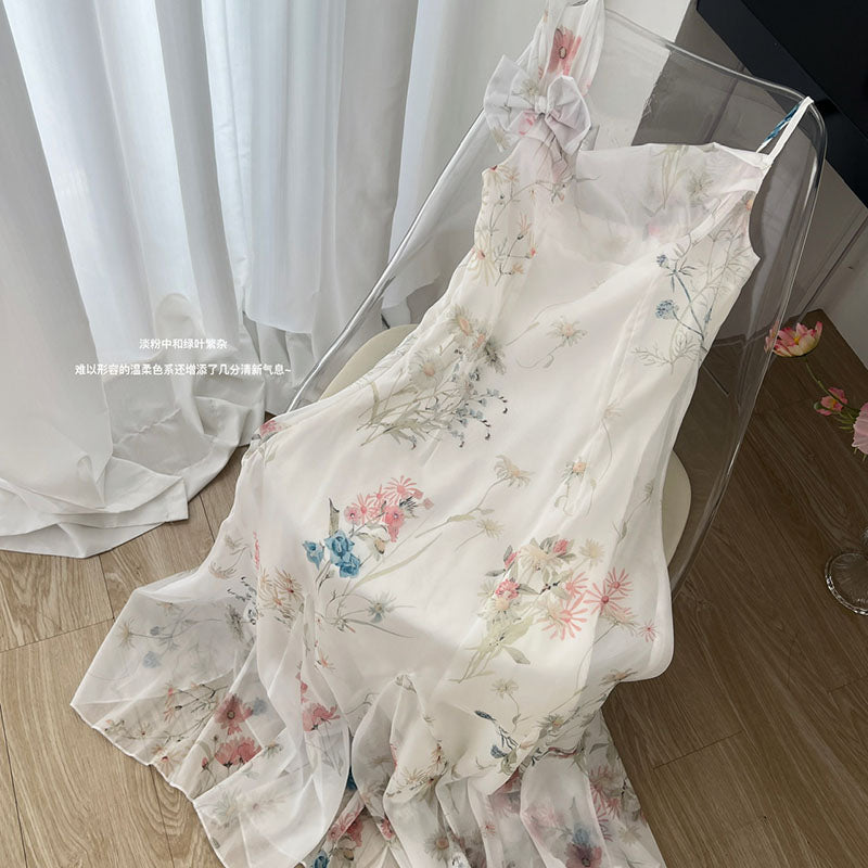 BXOXO - summer inspo Women Floral Dresses Summer Temperament Casual Chic Design French Style Sleeveless Dress Vintage Seaside Holiday