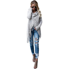 long sweater dress outfit Autumn and Winter Women's Tassel Knitted Coat Shoulder plus Size Cardigan Sweater