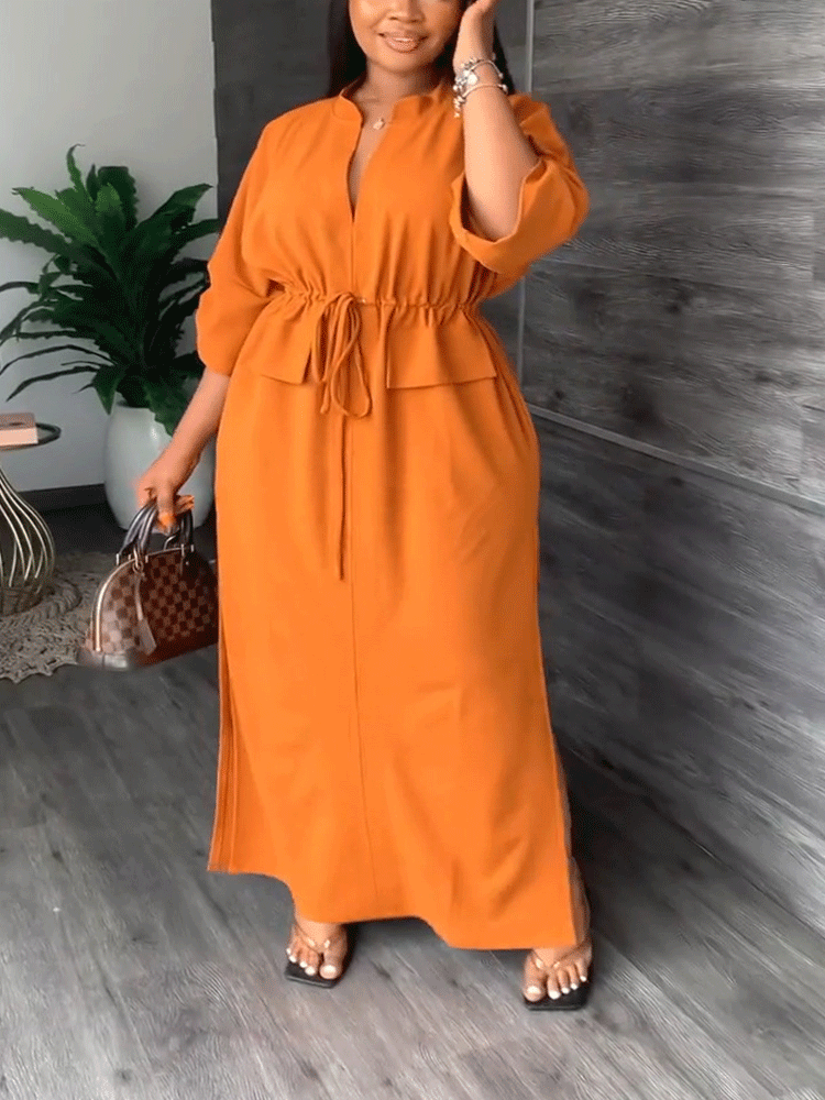 V Neck Waist Maxi Dress