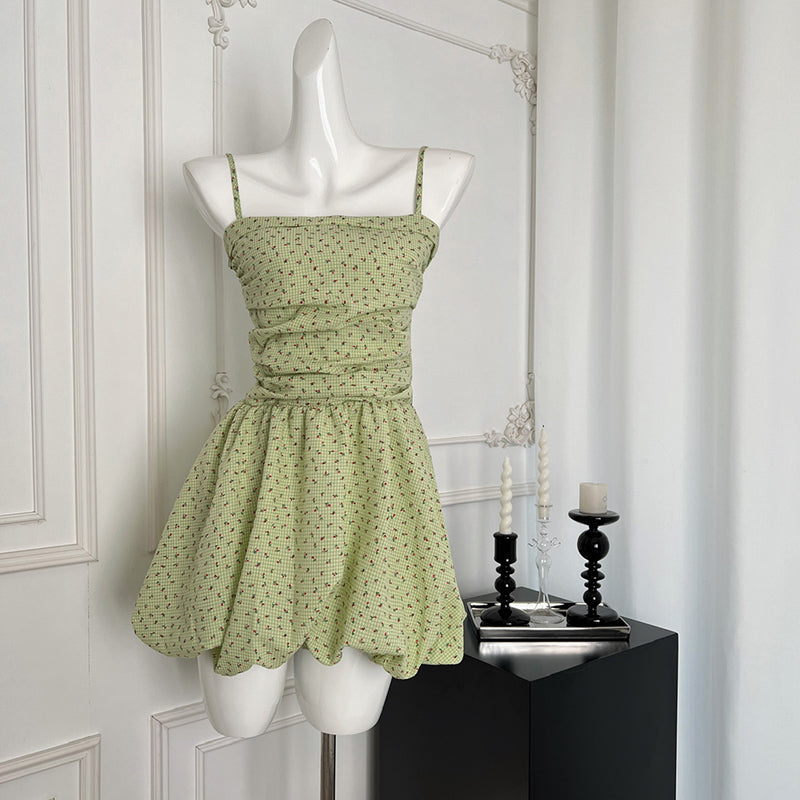 BXOXO - summer inspo Sexy Green Floral Dress Party Vacation Basic Daily Mini Dress Causual Korean Fashion Sling Dress Summer Women Clothes