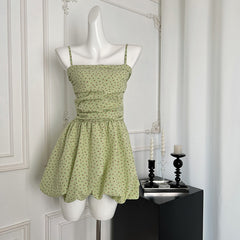 BXOXO - summer inspo Sexy Green Floral Dress Party Vacation Basic Daily Mini Dress Causual Korean Fashion Sling Dress Summer Women Clothes