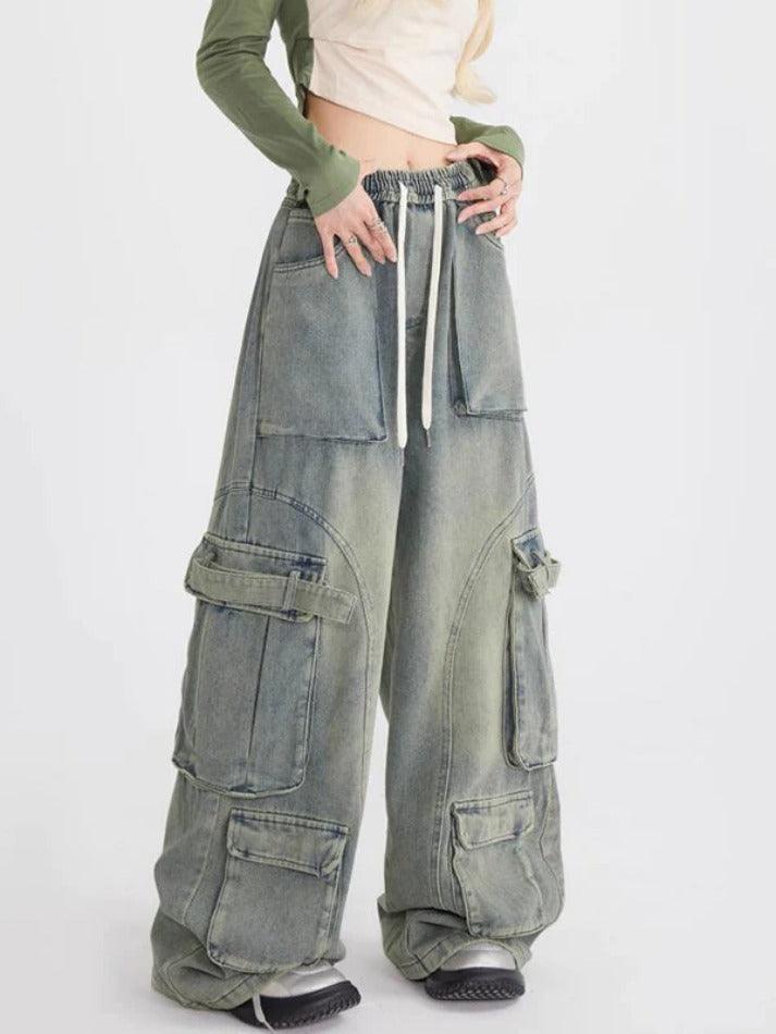 Wash Multi Pocket Drawstring Cargo Jeans