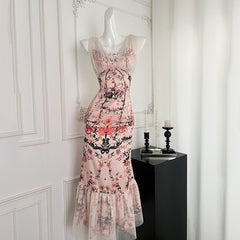 BXOXO - summer inspo Summer New Sling Strapless Fishtail Dress Fashion Print Long Dress High Waisted Slim Fit Sleeveless Backless Dress