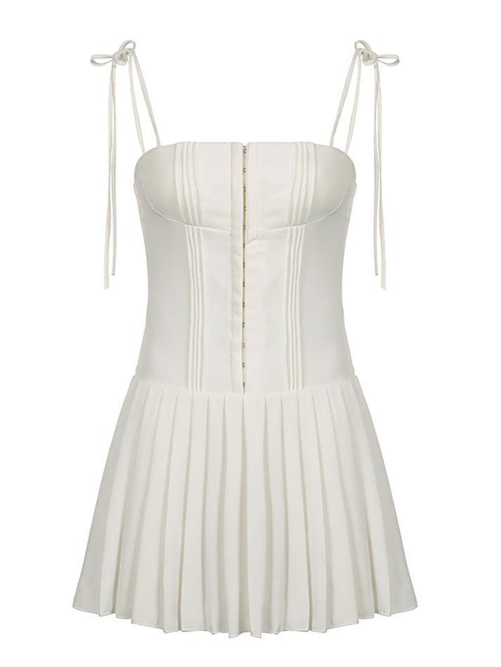 BXOXO - Spaghetti Strap Plain Pintuck Mini A-Line Dress