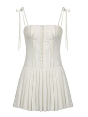 BXOXO - Spaghetti Strap Plain Pintuck Mini A-Line Dress