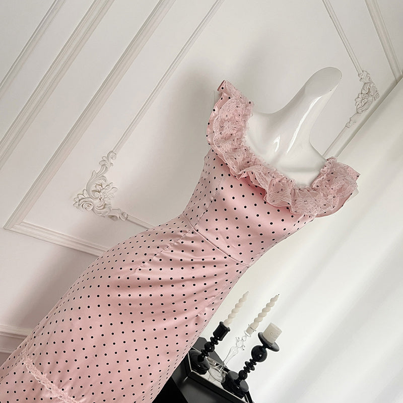 BXOXO - summer inspo Fashion Polka Dot Camisole Dress Women Summer 2025 New Slimming Long Elegant Style Dresses Goddess Gentle Vestido