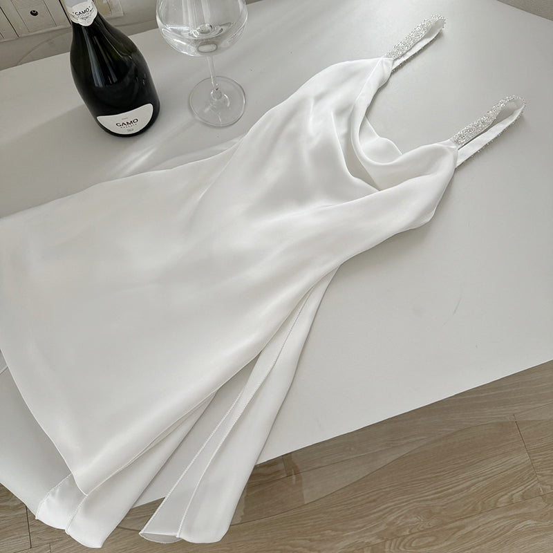 BXOXO - summer inspo French Sexy White Suspender Dress Women Summer Swing Collar Spaghetti Strap Bodycon Dress Fashion Party Club Wear