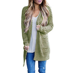 long sweater dress outfit Autumn and Winter Knitwear Solid Color Fleece Double Pocket Cardigan Sweater