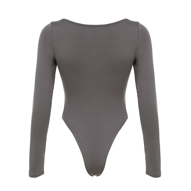 BXOXO - summer inspo Autumn Hotsweets Slim Long Sleeve Bodysuit Women Simple Lace Trim Square Collar Bow Rompers Trendy Clothing