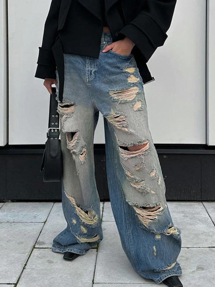 Vintage Distressed Low Rise Ripped Jeans