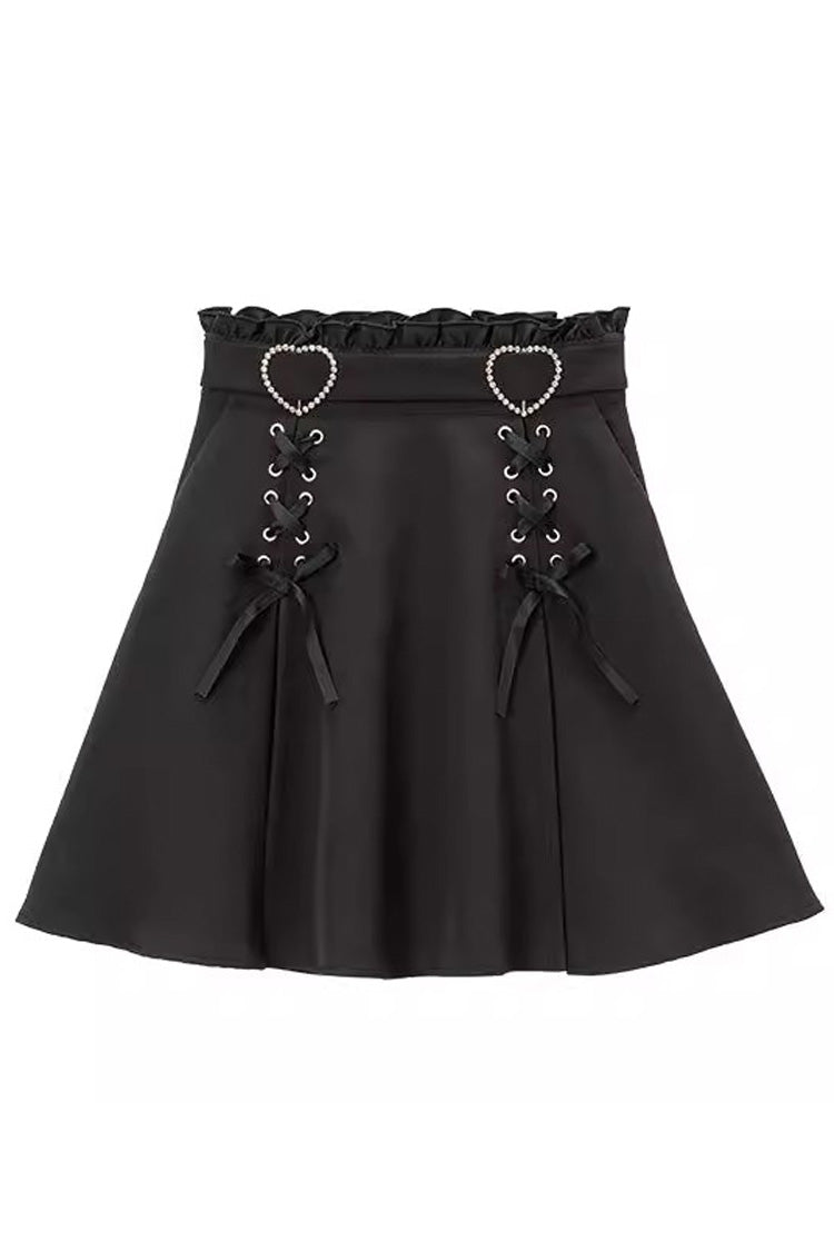 BXOXO - Heart Shape Decoration Bowknot Sweet Jirai Kei Skirt 2 Colors