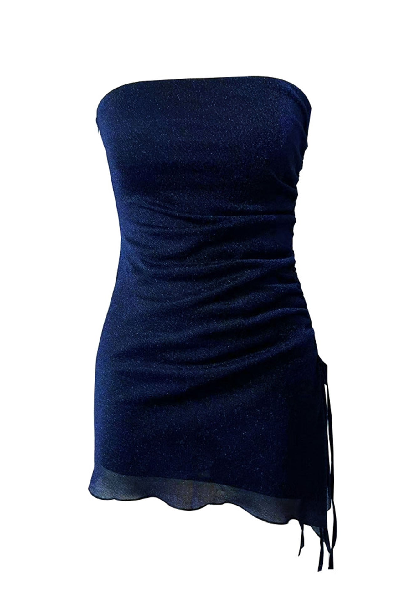 BXOXO - Glitter Ruched Sleeveless Drawstring Slit Dress