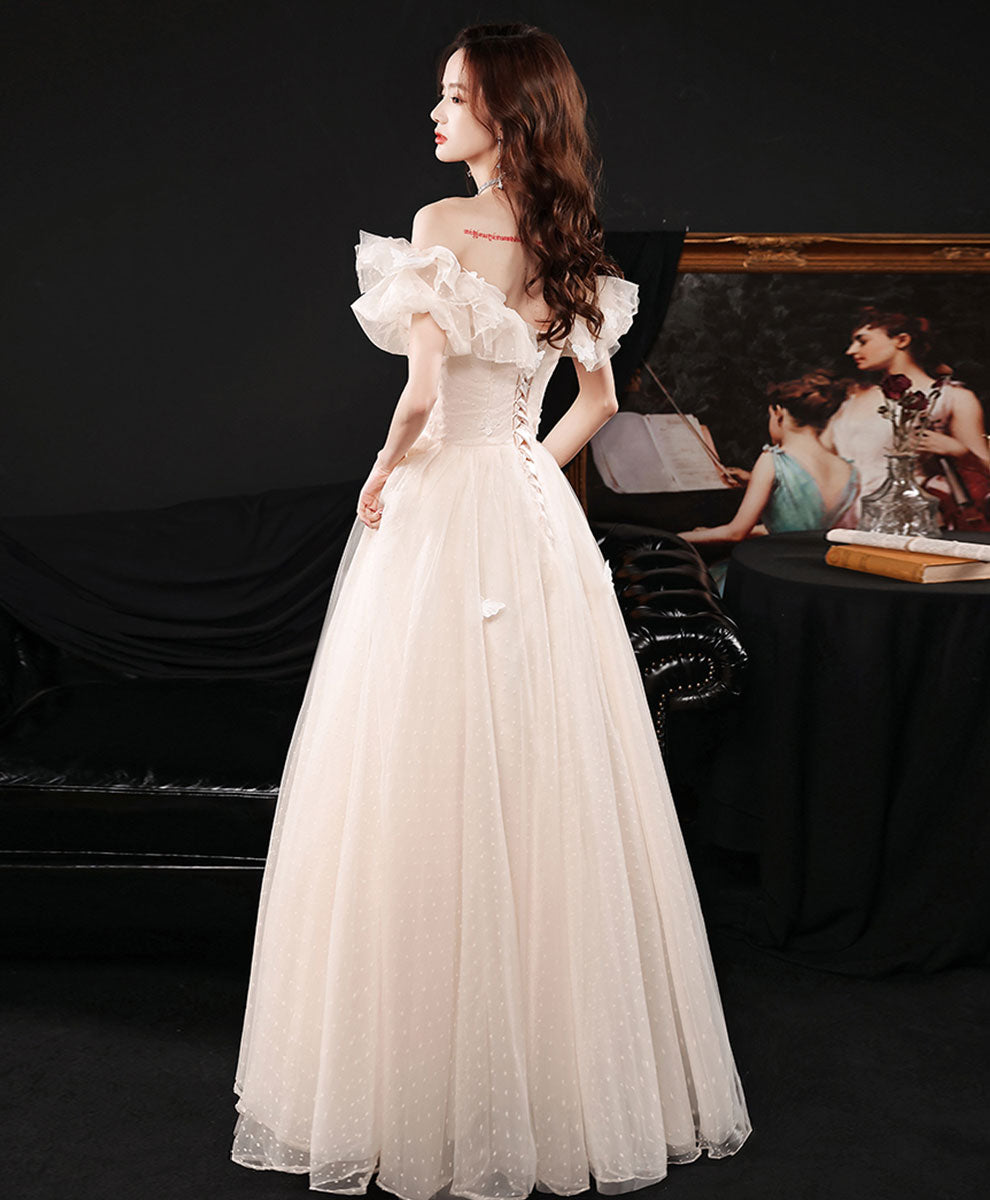 BXOXO DRESS TO IMPRESS Champagne Long Prom Dress, A line Tulle Formal Graduation Dress with Butterfly