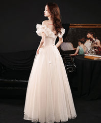 BXOXO DRESS TO IMPRESS Champagne Long Prom Dress, A line Tulle Formal Graduation Dress with Butterfly