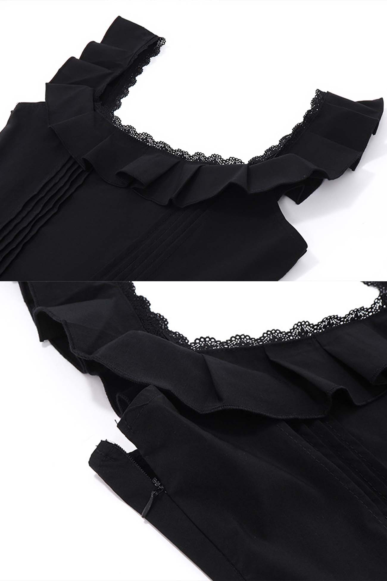 BXOXO - Square Neck Pleated Lace Mini Dress