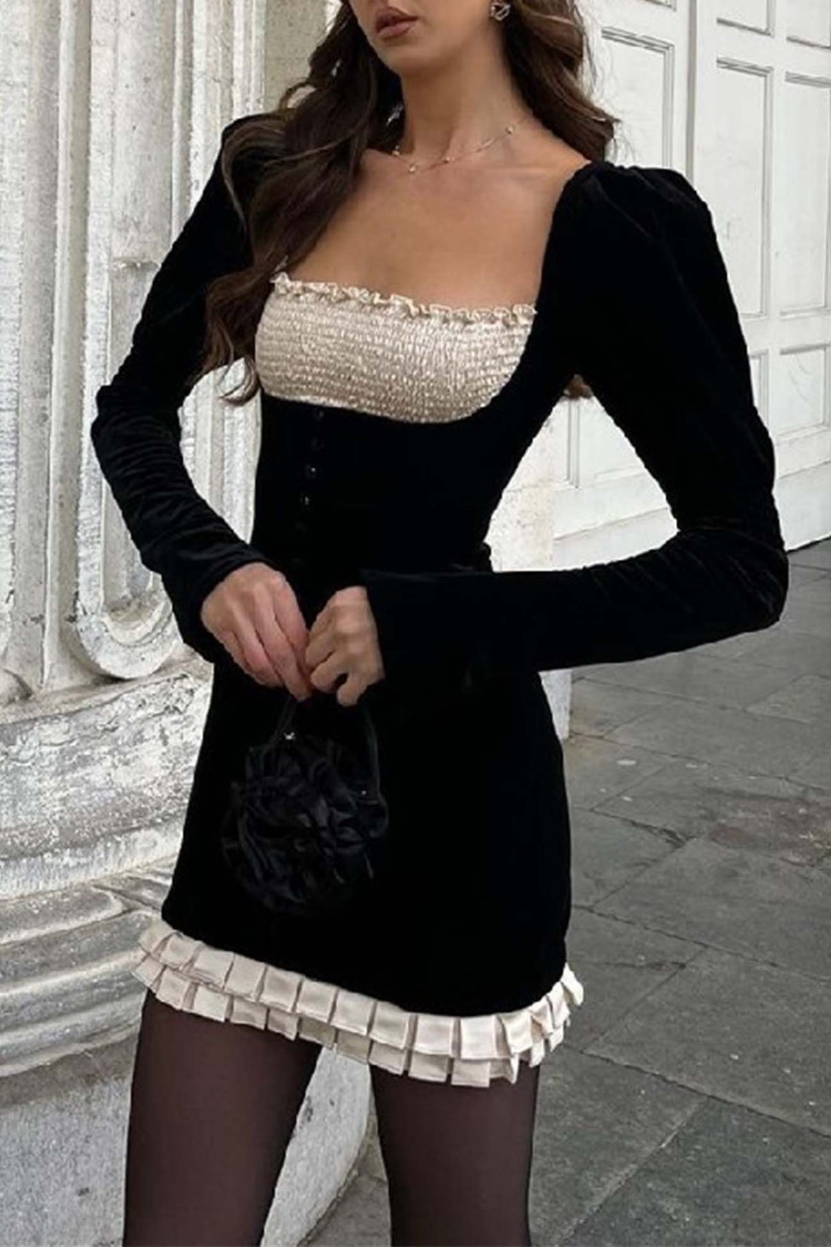 BXOXO - Contrast Patchwork Pleated Bodycon Dress