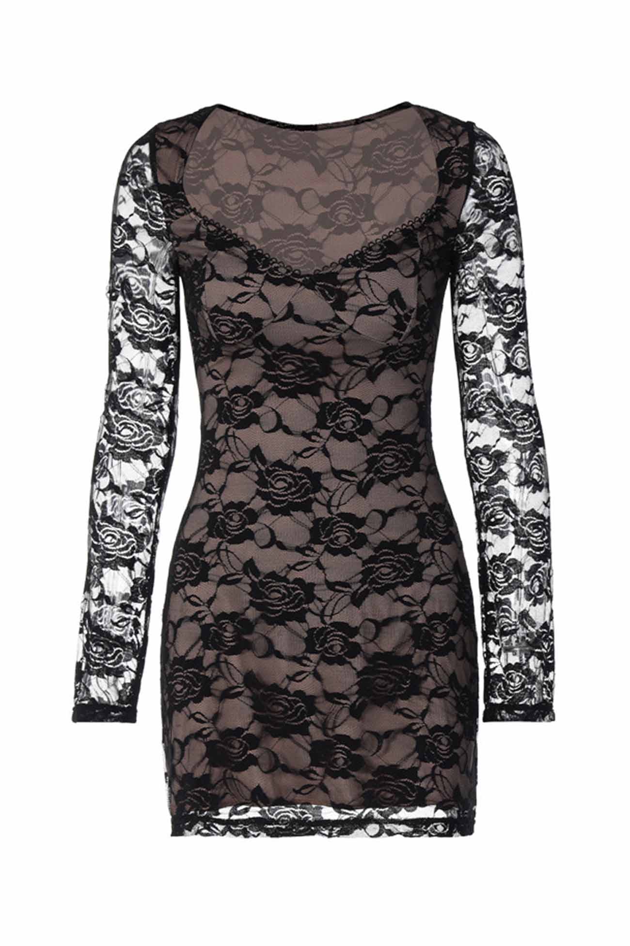 BXOXO - Lace Cutout Long Sleeve Mini Dress