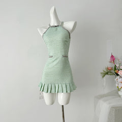 BXOXO - summer inspo Elegant French Small Fragrant Halter Dress Summer Patchwork Bow Sleeveless Slim Dress Girl Sweet Fashion A-Line Mini Dress