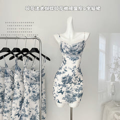 BXOXO - summer inspo 2025 Summer New Sleeveless Suspender Dress Women Vintage Style Butterfly Printed Seaside Vacation Slim Fit Dress