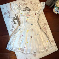 BXOXO Summer Y2k Dresses Women Clothes Sweet Girl Cute White Korea Slim 2000s Lace Bow Short Dress Kawaii Harajuku Femme Gothic Dress