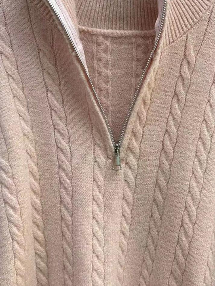 Vintage Lapel Neck Cable Knit Sweater